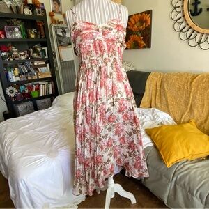 GardenCore Fairy Blush Pink Roses Chiffon Maxi Dress Size Large NWT